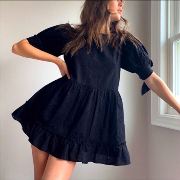 Aritzia Sunday Best Oregold Black Eyelet Cotton Linen Dress XXS - Picture 1 of 15